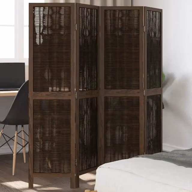 Divisorio Ambienti Moderno con 4 Pannelli Geometrici in Legno di Paulownia Massello Marrone Scuro vidaXL