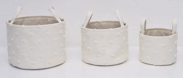 Set di 18 Cesti Portatutto Tondi con Manici Pompon Casa Collection, Bianco, Impilabili e con Manici