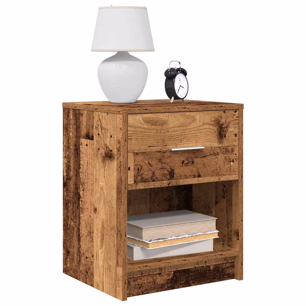 Set di 2 comodini vidaXL in legno color marrone antico con cassetto, stile rustico, L 40 cm x P 34 cm x H 50 cm
