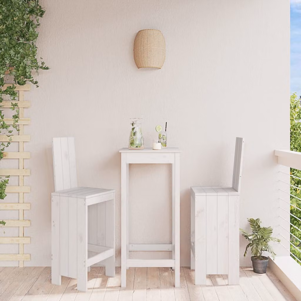 Set di 2 sgabelli da bar vidaXL in legno massello di pino bianco, stile rustico, L/P/H: 40 x 42 x 120 cm