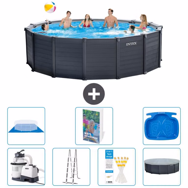 Pannello per piscina in grafite, modello Rund - 478x124 cm - composto da 6 elementi, codice S662