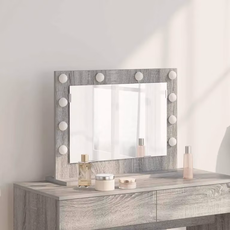 Specchio da Vanità vidaXL con Luce LED e USB, Design Moderno Rettangolare, Grigio, L: 60 cm, P: 45 cm, H: 18 cm