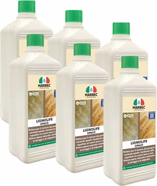 Olio-cera LIGNOLIFE per parquet rovinato, base acqua, effetto opaco, trasparente, confezione da 6 x 1 l