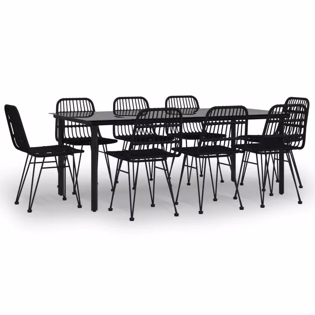 Set da pranzo da giardino vidaXL in polyrattan nero con tavolo in vetro e 9 pezzi