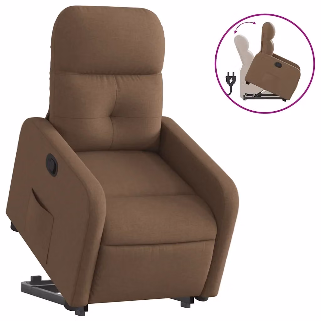Poltrona Alzapersona Reclinabile con Assistenza Elettrica vidaXL in Tessuto Marrone con Braccioli per Senior – 2