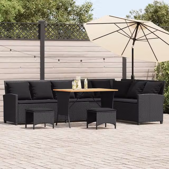Set Divani da Giardino 4 pz con Cuscini Forma L Polyrattan Nero 3365325