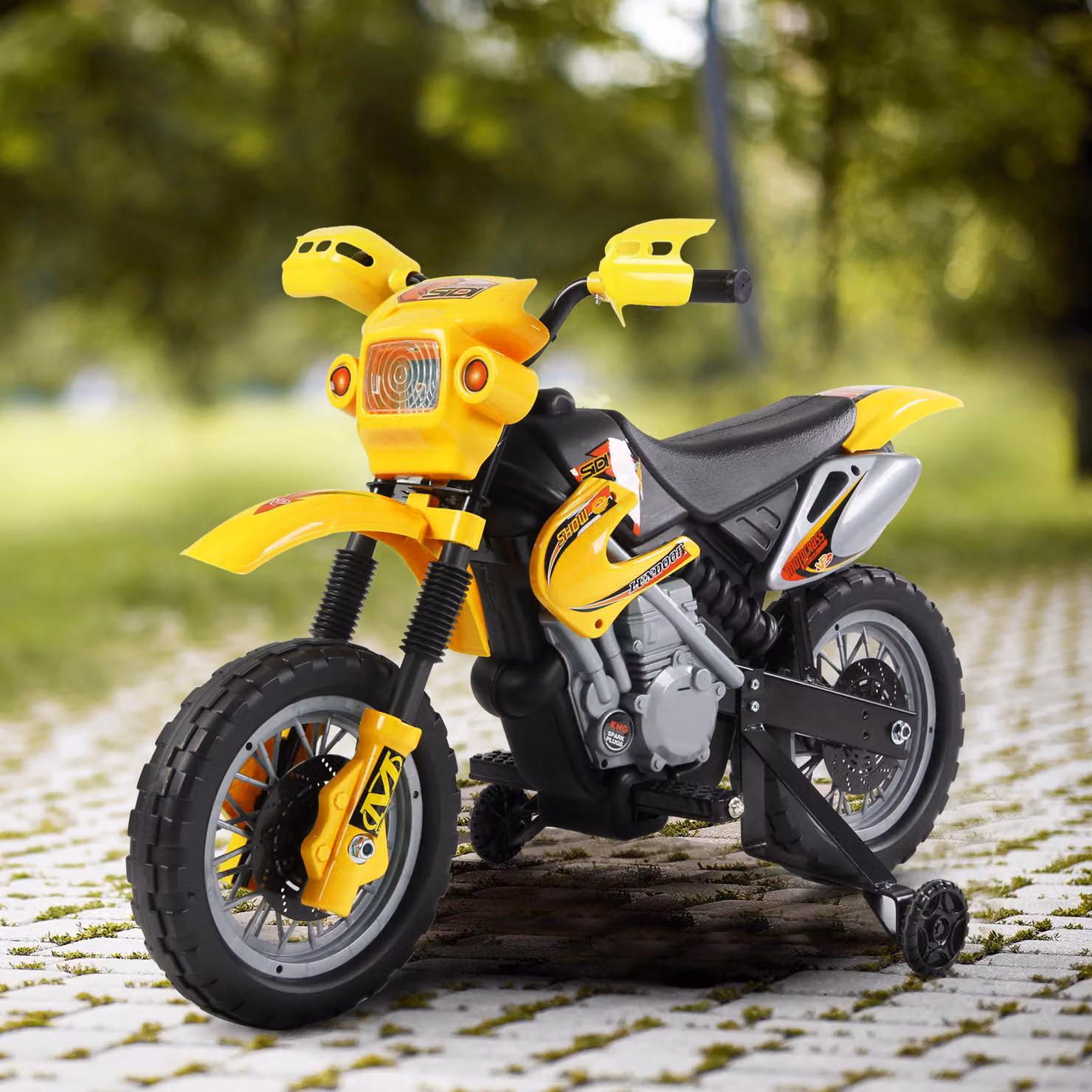 Moto Cross Elettrica per Bambini HOMCOM con Rotelle, Giallo – 2
