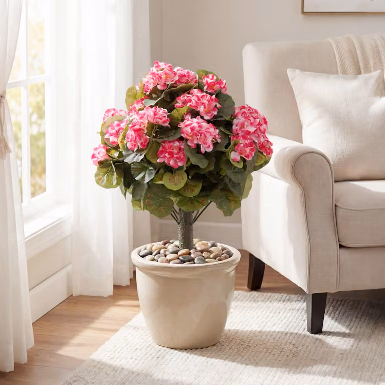 Set di 2 mazzi di begonie artificiali rosa Costway con fiori e foglie in seta e tronco in PE, Altezza: 57 cm