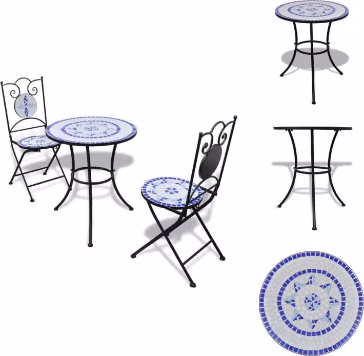 vidaXL set bistrot 3 pezzi piastrelle in Vetroceramica blu e bianco - Set di mobili da giardino