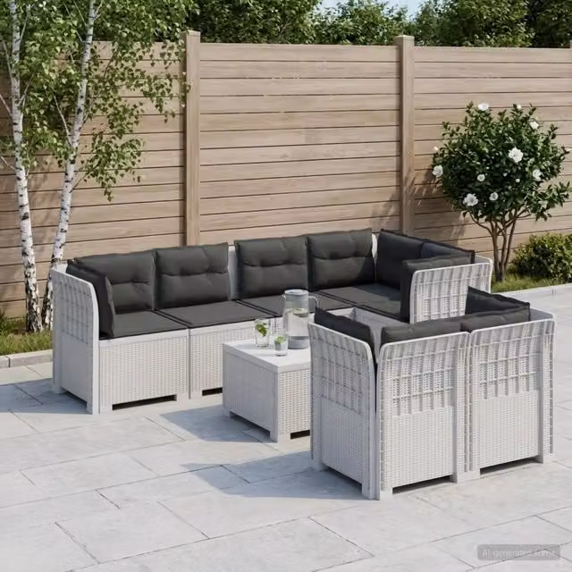 Divano da giardino a forma di U vidaXL con 7 posti, design moderno in polyrattan bianco e antracite con cuscini inclusi e coperture rimovibili – 1