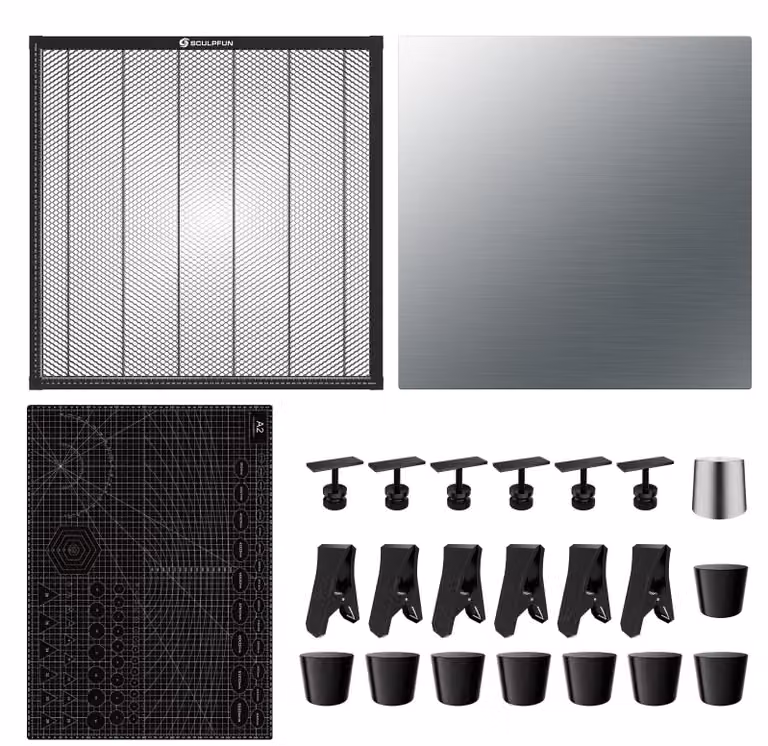 Pannelli alveolari tagliati al laser, dimensioni 600 x 600 mm, banco da lavoro e accessori