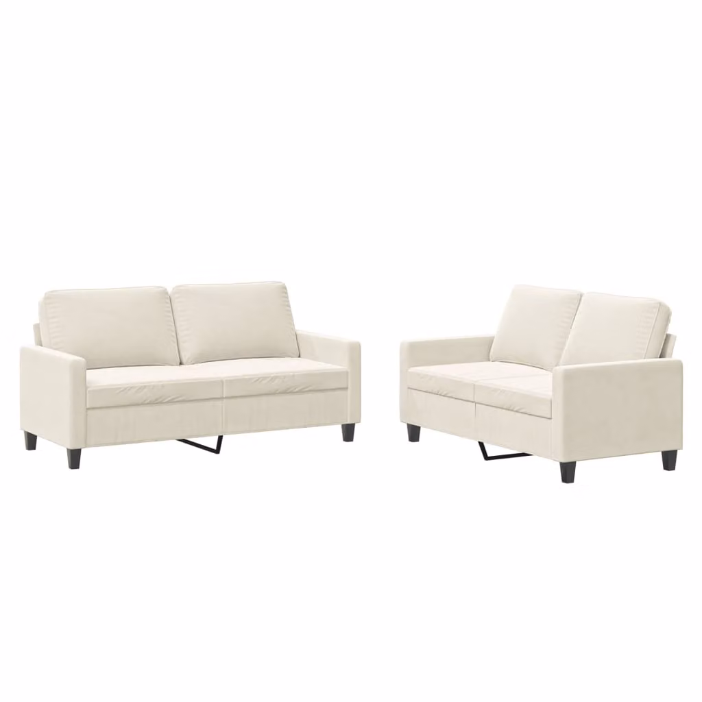 Set di Divani 2 pz con Cuscini Crema in Velluto