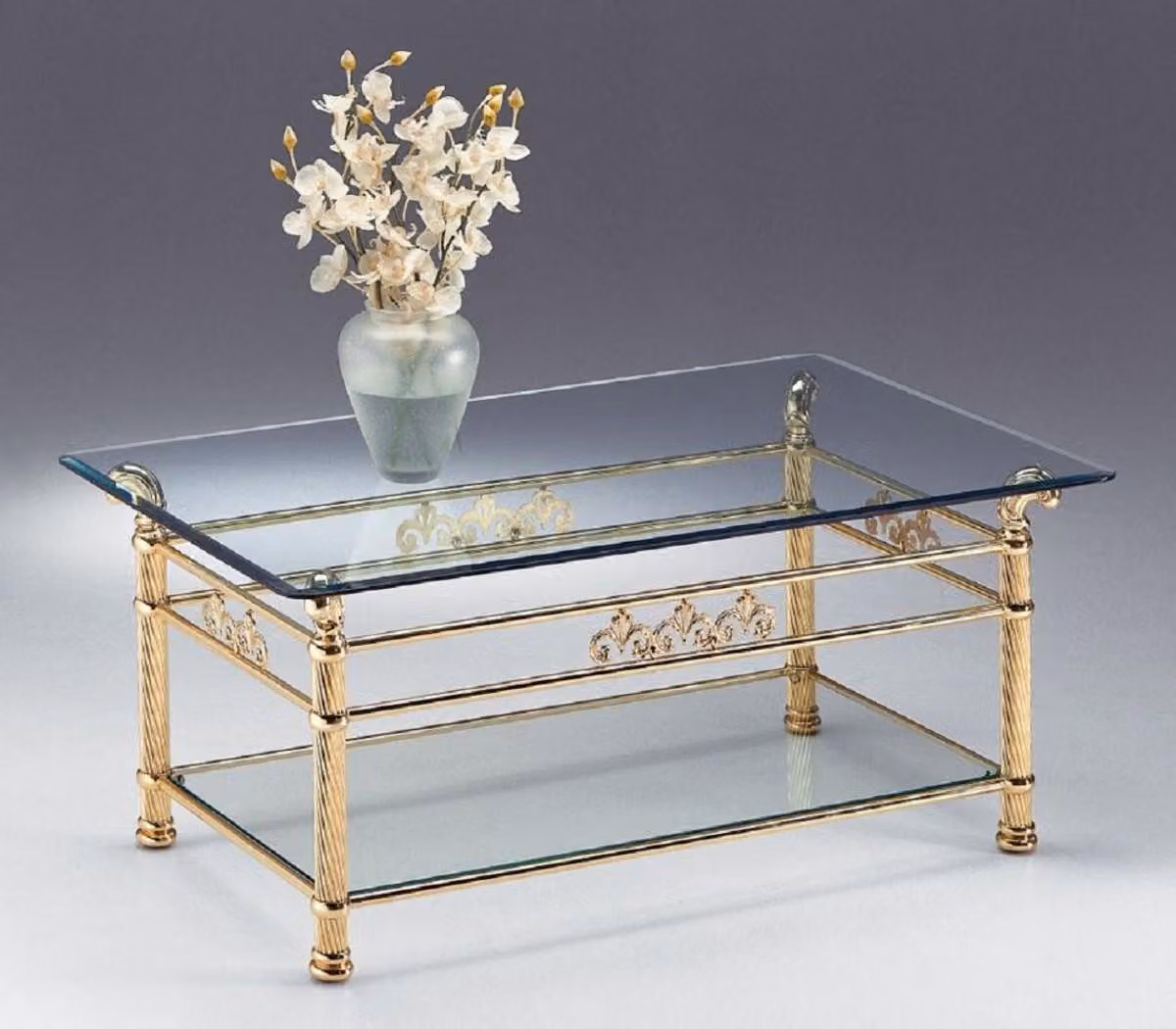 Tavolino in ottone di Casa Padrino 120 x 70 x H. 50 cm - Tavolino rettangolare in ottone con piano in vetro - Mobili per il soggiorno - Qualità lusso - Italy