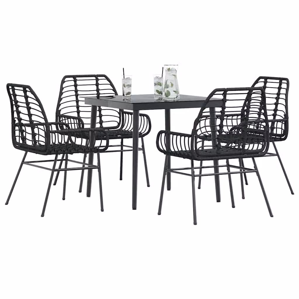 Set da giardino vidaXL in 5 pezzi in polyrattan e vetro nero con design moderno