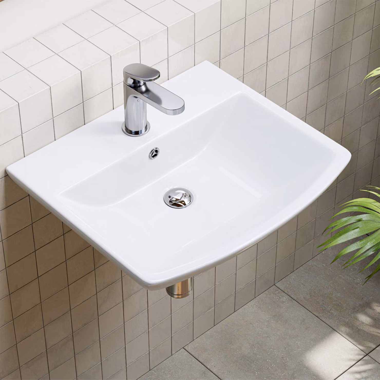 HOROW Lavabo in Vetroceramica Lavabo da appoggio per il bagno Lavabo lavamani con foro per rubinetto e troppopieno 48x42 cm