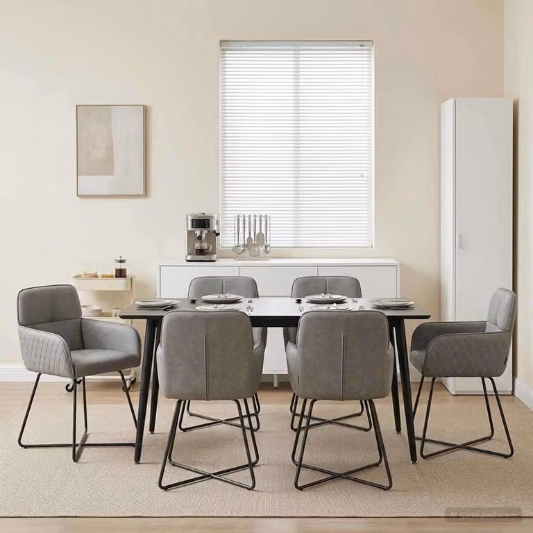 Set di 6 sedie da pranzo vidaXL in velluto grigio con struttura in metallo, L: 59 cm, P: 56,5 cm, H: 86 cm