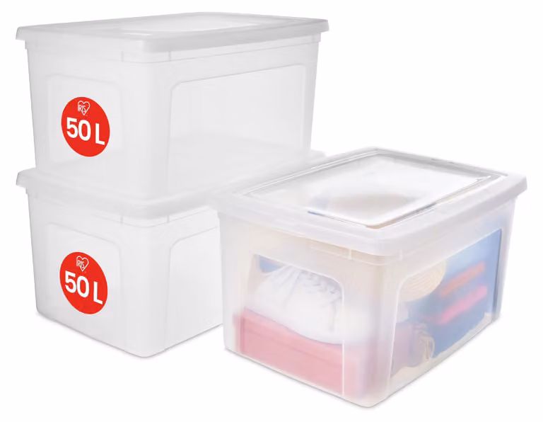 Set IRIS OHYAMA composto da 3 contenitori con coperchio - Trasparenti - 50 L - 59,5 x 39,5 x 20 cm
