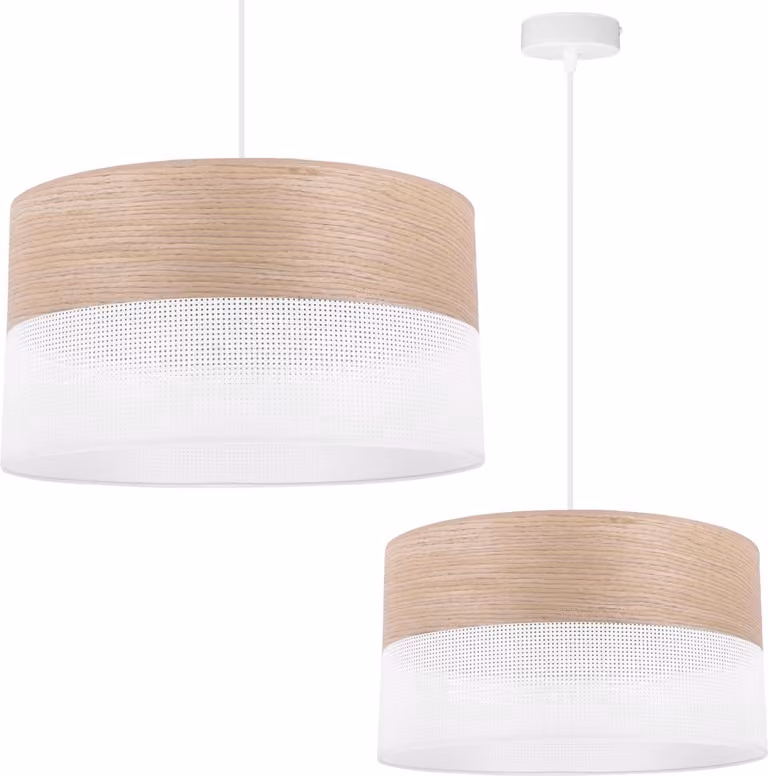 Lampada a sospensione singola, paralume classico impiallacciato rovere, 40 cm
