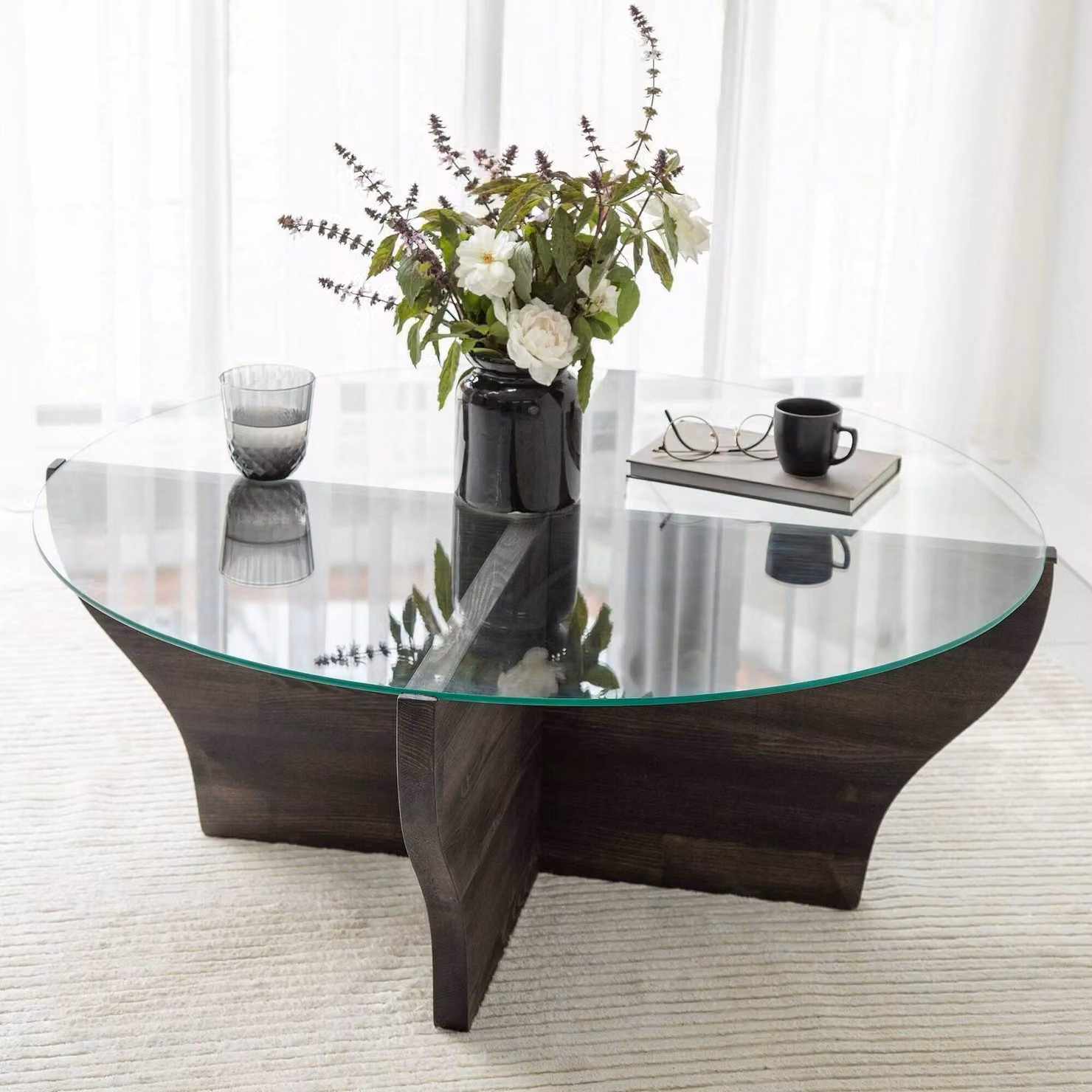 Califfi - Tavolino da Salotto, 92x92x36h cm Nero Antracite, Portariviste