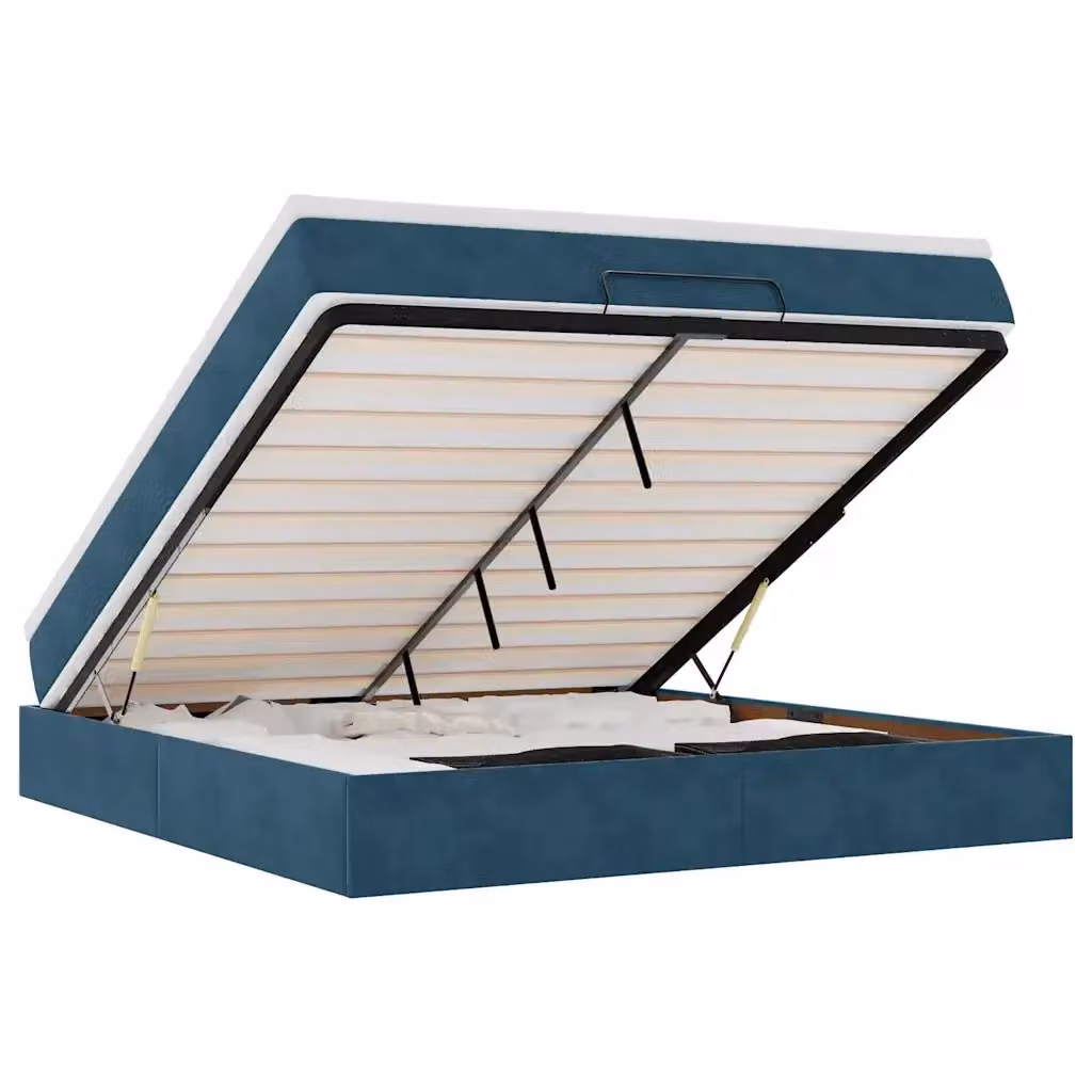 Letto con contenitore a sollevamento e materasso vidaXL in velluto blu e bianco L: 160 cm, P: 200 cm – 2