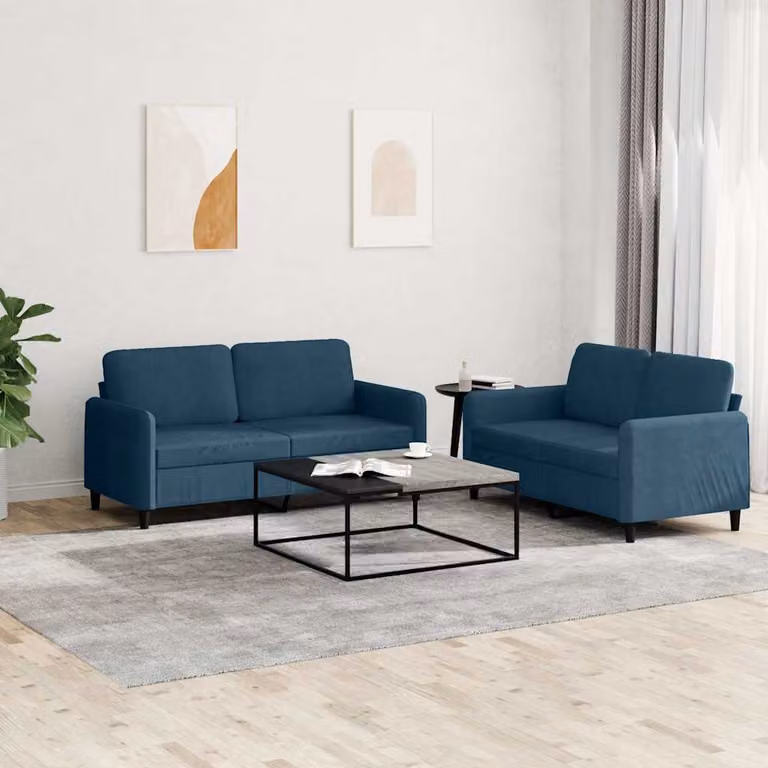 Set di 2 Divani vidaXL in Velluto Blu con Cuscini per Soggiorno Moderno