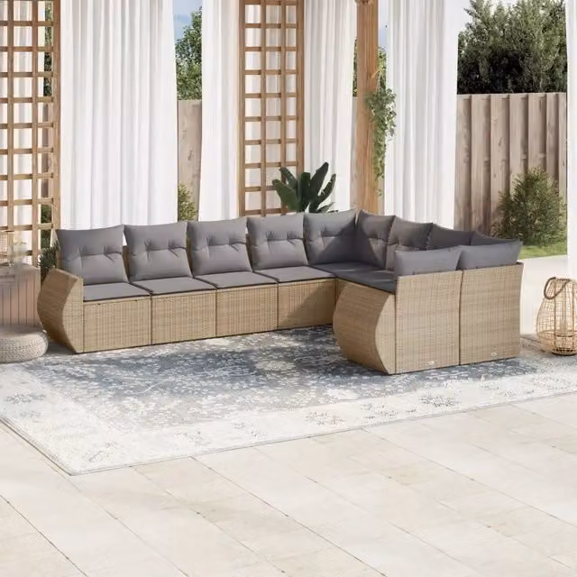 Set Divano da Giardino 9 pz con Cuscini Beige in Polyrattan 3221838