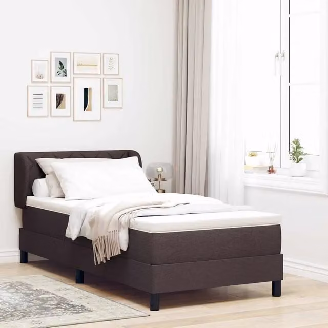 Letto a molle moderno vidaXL con testiera in tessuto marrone, L/P/H: 90 x 200 x 93 cm – 1