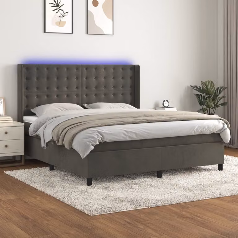 Letto Ibrido con Materasso a Molle Insacchettate vidaXL in Velluto Grigio con Illuminazione LED e Porte USB L/P/H: 180 x 200 x 183 cm