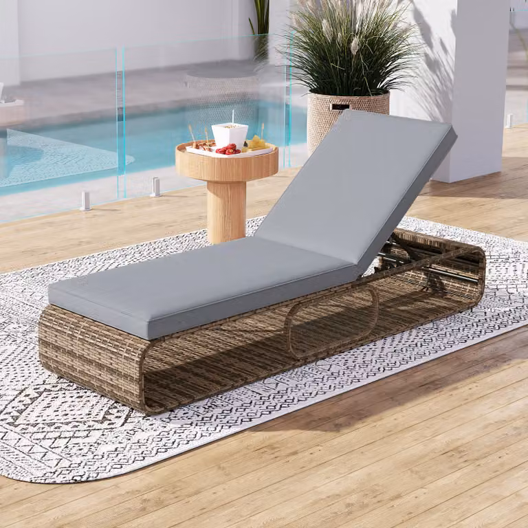 Lettino prendisole in rattan Costway per giardino con schienale regolabile e spazio di archiviazione, Grigio