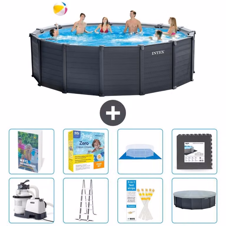 Pannello per piscina in grafite, modello Rund - 478x124 cm - composto da 7 elementi, codice S607