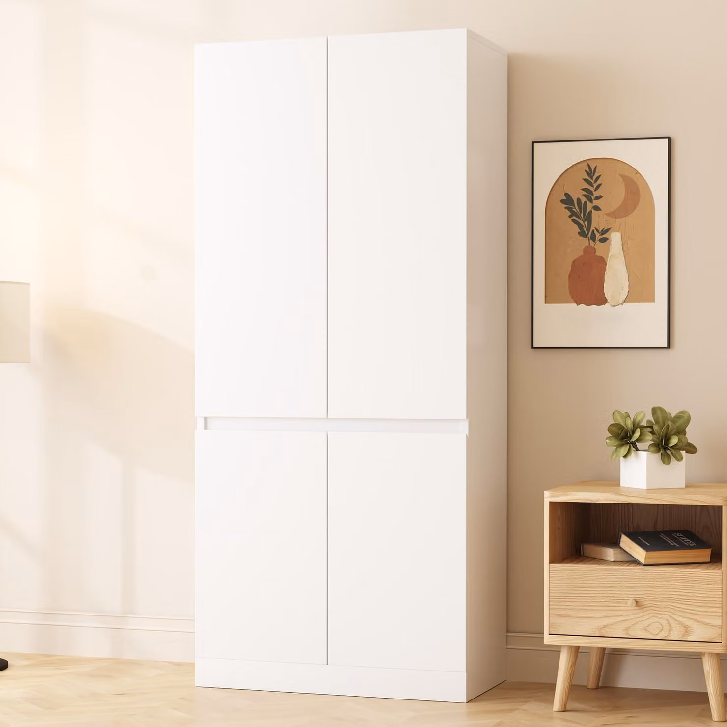 guardaroba okwish con design a doppia anta, mobile armadio a battente con vano portaoggetti, armadio a due livelli, bianco