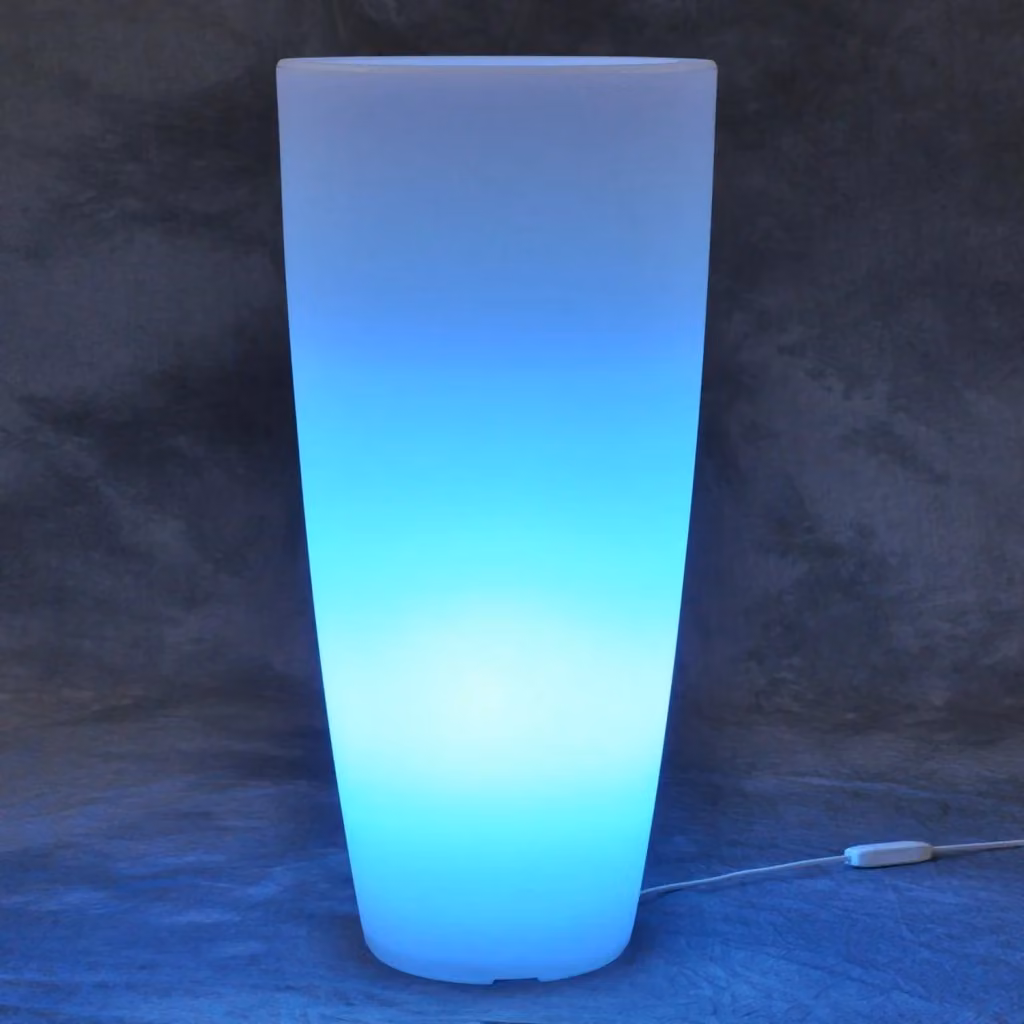 Vaso Agave Tondo TEKCNOPLAST con LED Multicolor e Batteria Ricaricabile, H 90 cm, Ø 40 cm – 2