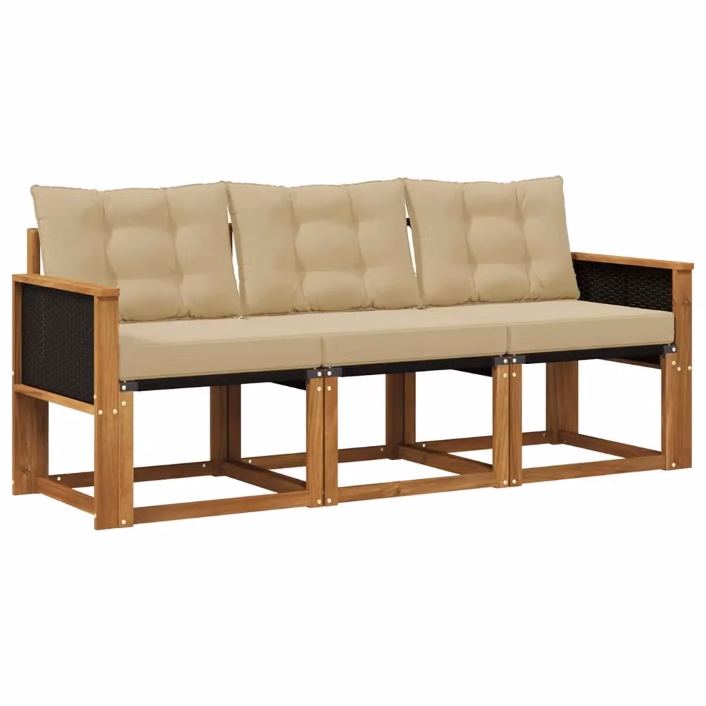 Set di divani da esterno 3 pezzi vidaXL in legno di acacia e textilene beige con cuscini inclusi – 2