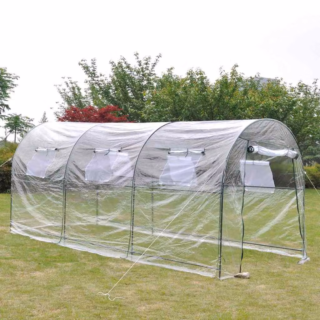 vidaXL Serra Esterna con Cabina Portatile Trasparente in Acciaio e PVC per Piante da Giardino H: 200 cm, L: 450 cm, P: 190 cm