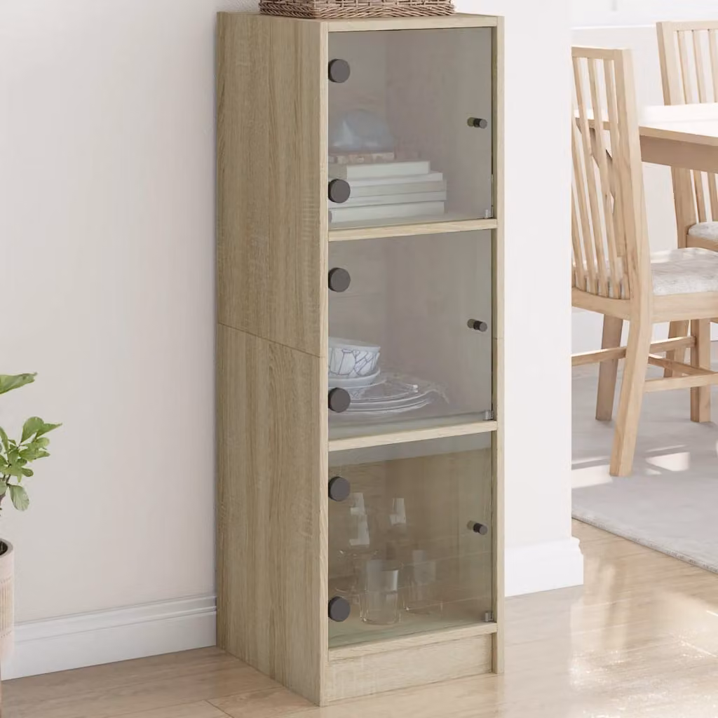Credenza moderna vidaXL con ante in vetro e finitura Rovere Sonoma, L/P/H: 35 x 37 x 109 cm