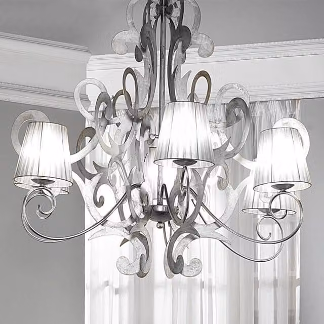 Lampadario a soffitto Katia Onli in metallo argento con tessuto bianco