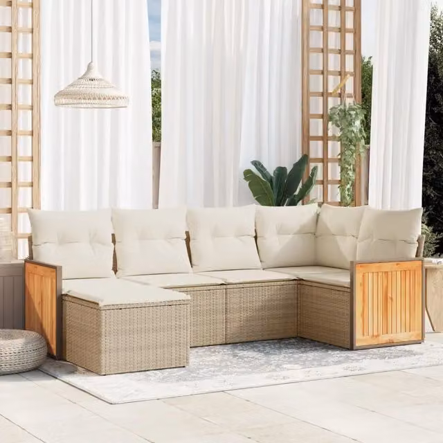 Set Divano da Giardino 6 pz con Cuscini Beige in Polyrattan 3260259
