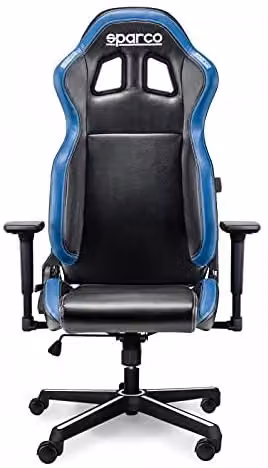 Poltrona da ufficio ergonomica Sparco Icon nero-azzurro con braccioli e seduta girevole in ecopelle – 2
