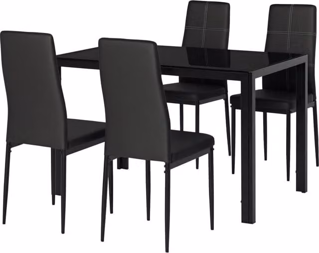 Set Tavolo da Pranzo con 4 Sedie ¨C Minimal ¨C Vetro Temperato Nero