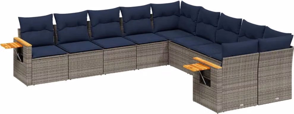 Set Divani da Giardino 10 pz con Cuscini Grigio in Polyrattan