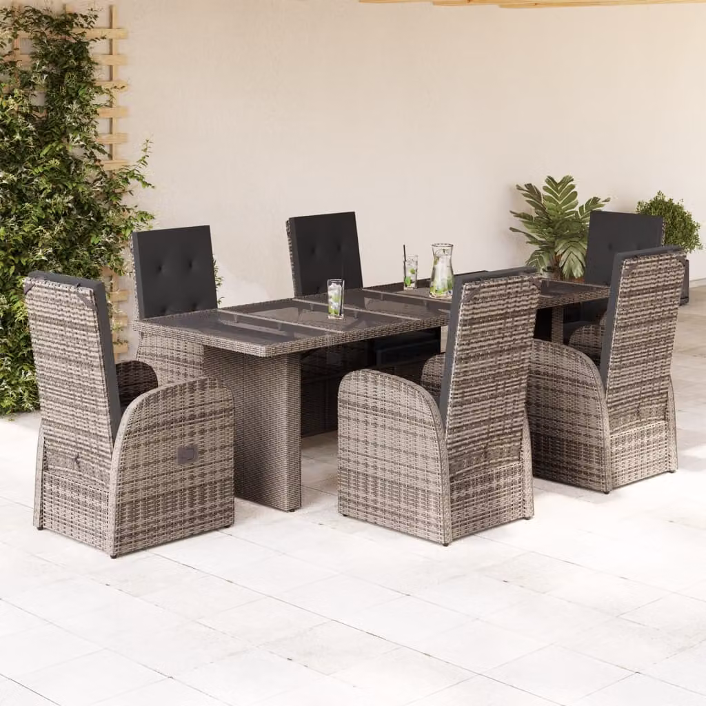 vidaXL Set da Pranzo da Giardino 7 pz in Polyrattan Grigio con Piano in Vetro
