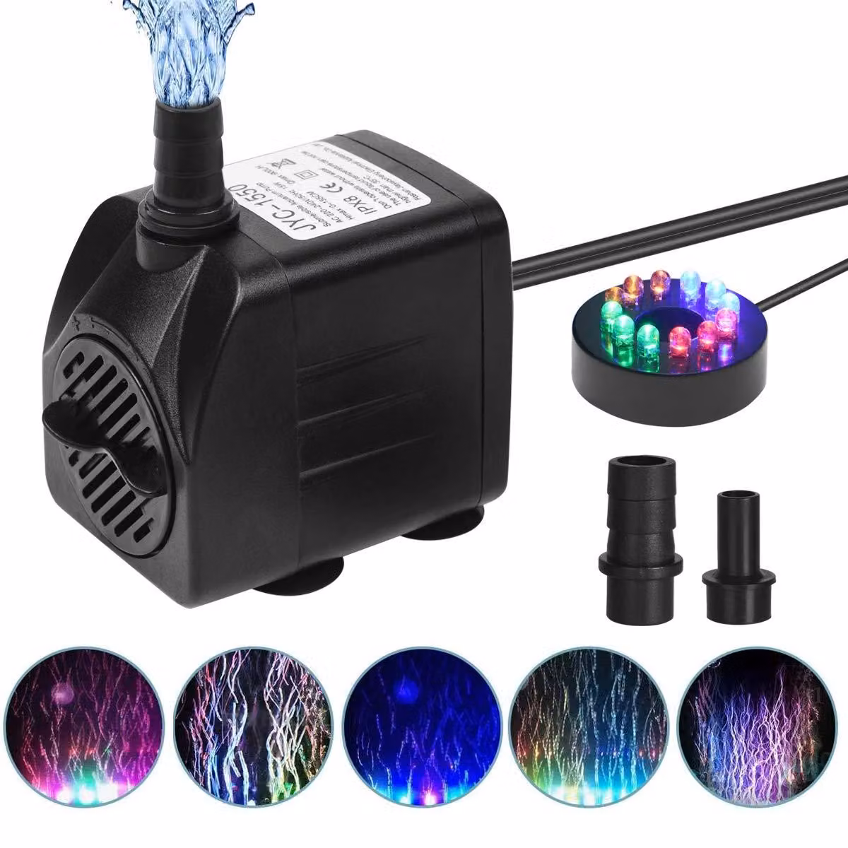 Pompa sommergibile da 15W, dotata di 12 LED e 2 ugelli