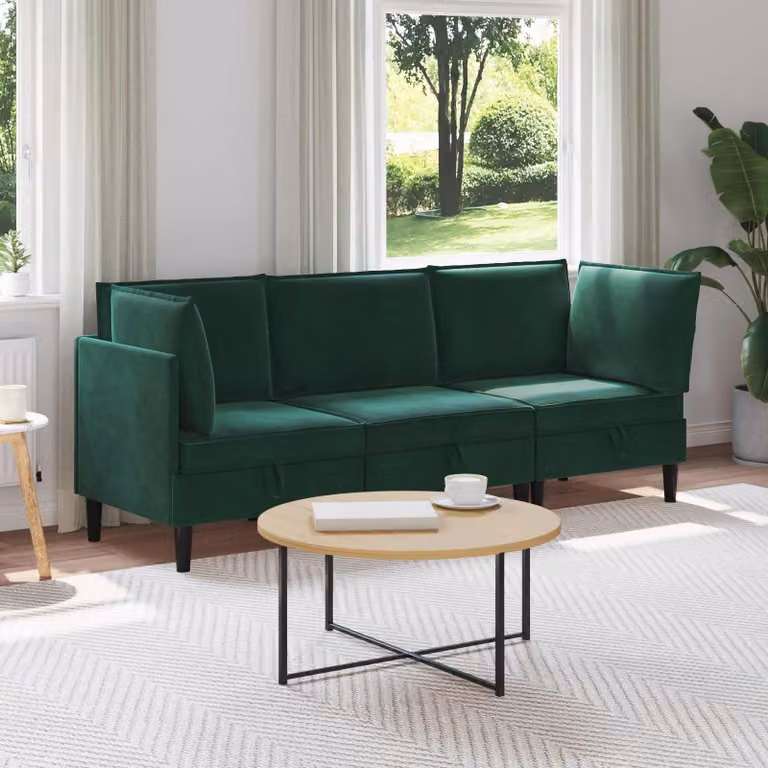 Set di mobili per il soggiorno vidaXL in velluto verde composto da divano a 3 posti, divano a 2 posti ed elemento angolare in stile moderno