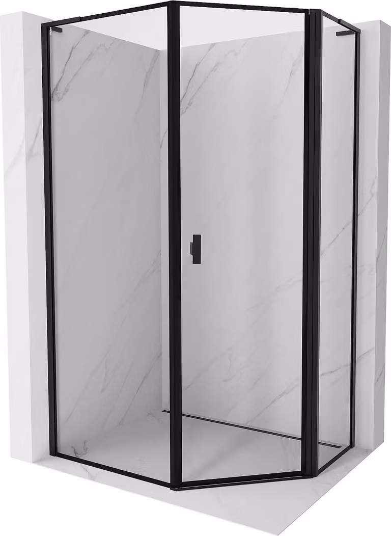 Mexen Mist L cabina doccia pentagonale asimmetrica a battente destra 80 x 100 cm, cornice nera, nera - 8A8L-080-100-70-70-P