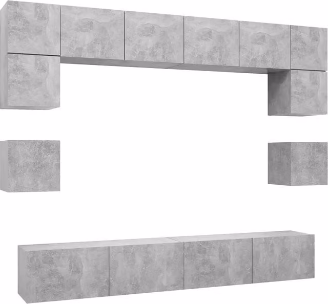 Set di Mobili Porta TV 8 pz | Armadietto TV | Mobile Porta TV Grigio Cemento in Legno Multistrato