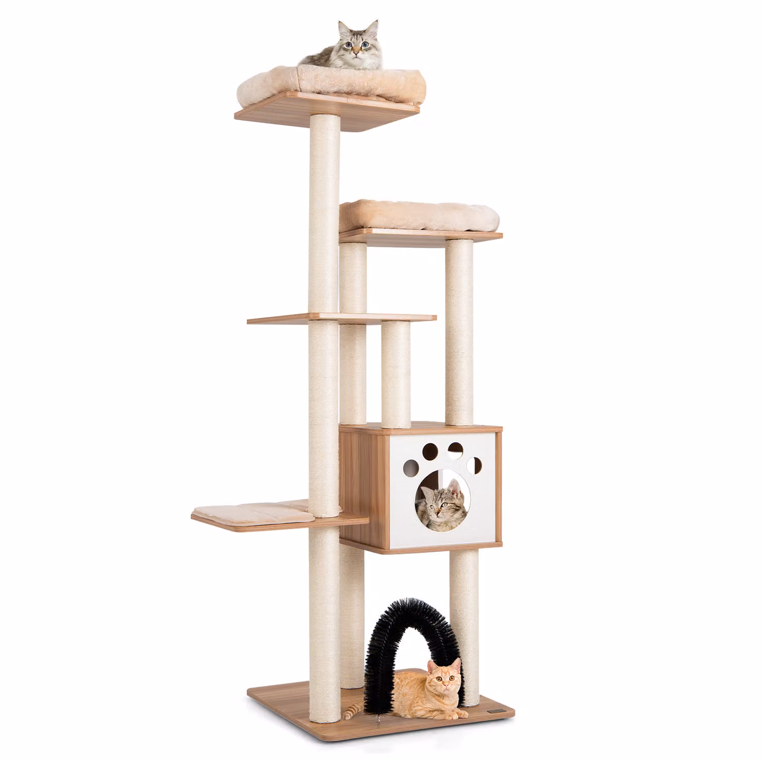 COSTWAY Tiragraffi a 6 livelli 176 cm, albero per gatti con tappetini e grotta, legno, arredamento per gatti, albero per arrampicata, albero per attività, albero per giocare