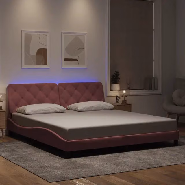 Giroletto con LED senza Materasso-Struttura Letto Rosa 180x200 cm in Velluto