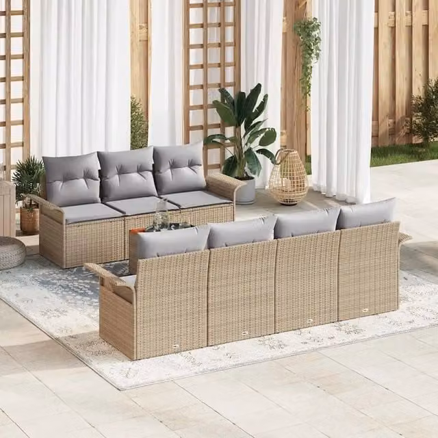 Set Divano da Giardino 8 pz Beige polyrattan 3347287