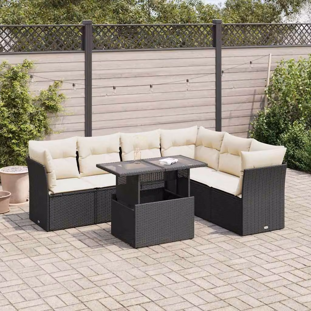 Maison Exclusive - Set Divani da Giardino con Cuscini 7pz Nero Polyrattan