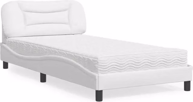 Letto con Materasso Hvar vidaXL Bianco in Similpelle e Tessuto 100x200 cm